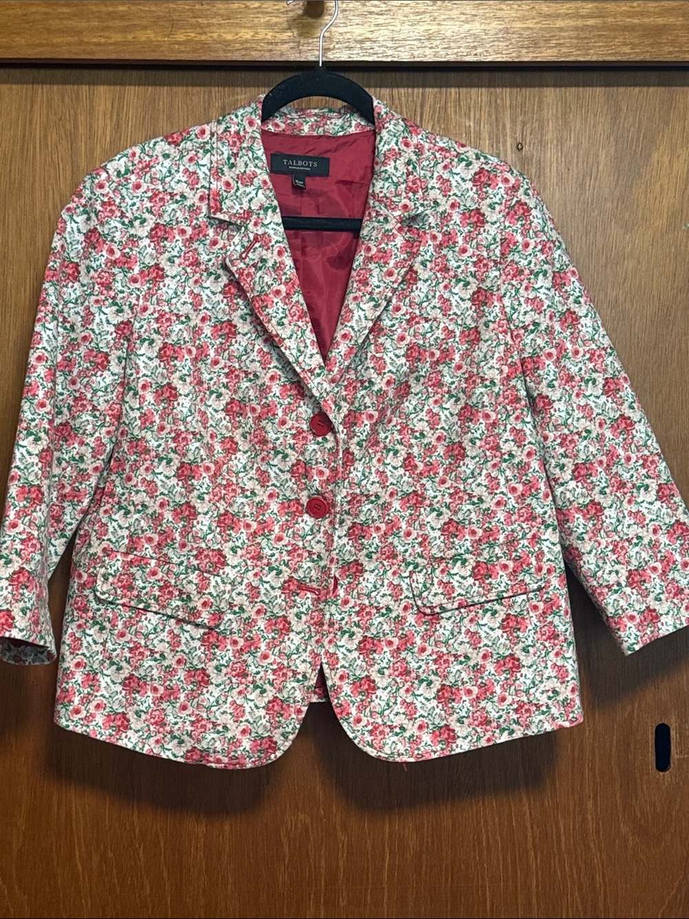 Talbots Pink and Green Floral Cotton Blazer